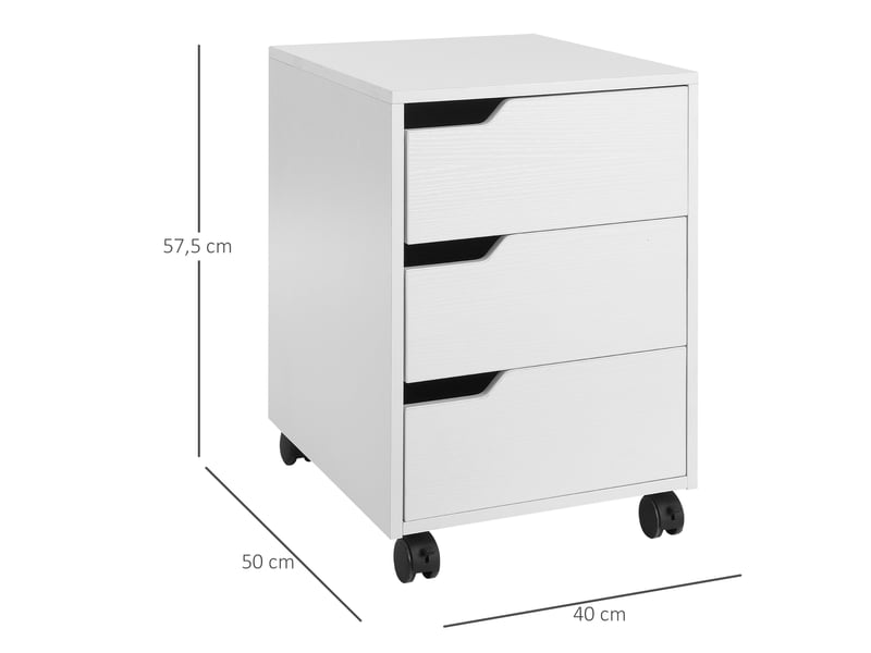  Caisson bureau mobile avec 3 tiroirs, meuble rangement bureau sur roulettes pour documents et imprimante, caisson de rangement compact pour travail ou chambre, blanc, 40x50x57,5cm  - Conforama C