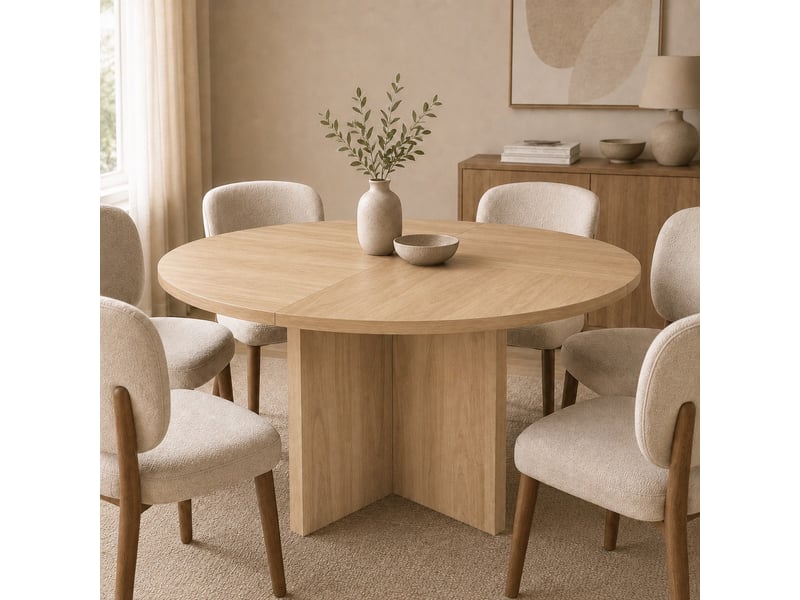  Table à manger ronde 120 x 120 cm, 4-6 personnes, style scandinave, chêne Jamama eleni - Conforama D
