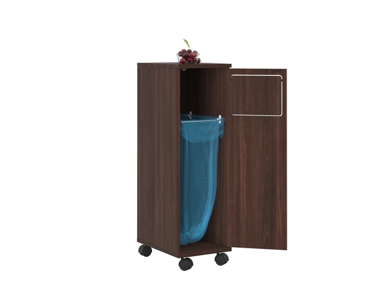  Meuble poubelle modenvie à roulettes 1 compartiment 24,2 x 35,1 x 80,2 cm mdf brun noyer brillant  - Conforama A