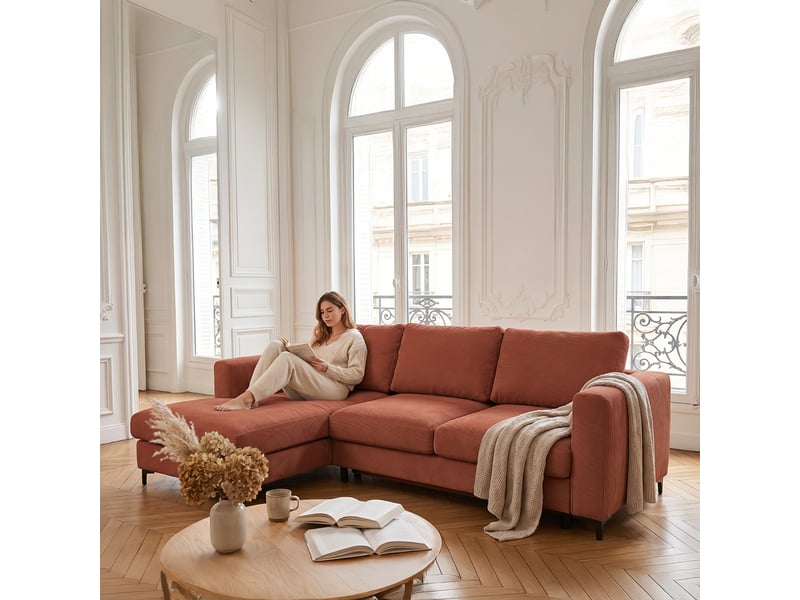 Canapé d'angle droit convertible - 4 places - velours côtelé - fiesole - brique 3CA52.CA.4AC.G.21 - Conforama D