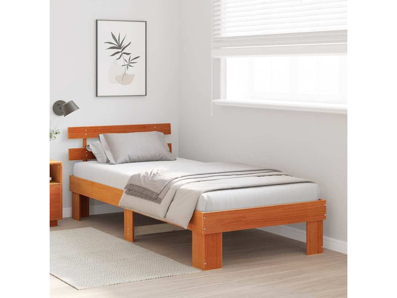  Lit simple- lit adulte -  cadre de lit avec tête de lit brun  80 x 200 cm pin massif  - Conforama B