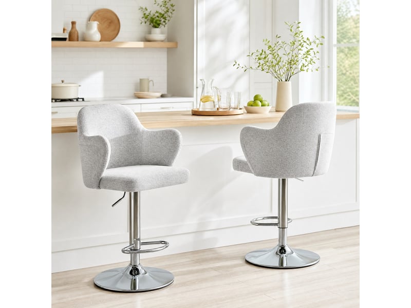  Lot de 2 tabourets de bar pivotants 360° réglables en hauteur - lpospi - accoudoirs, tissu gris clair  - Conforama C