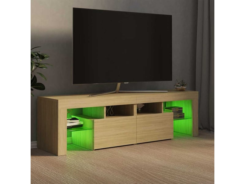  Meuble tv - banc tv - meuble de rangement avec lumières led chêne sonoma 140x36,5x40 cm  - Conforama D