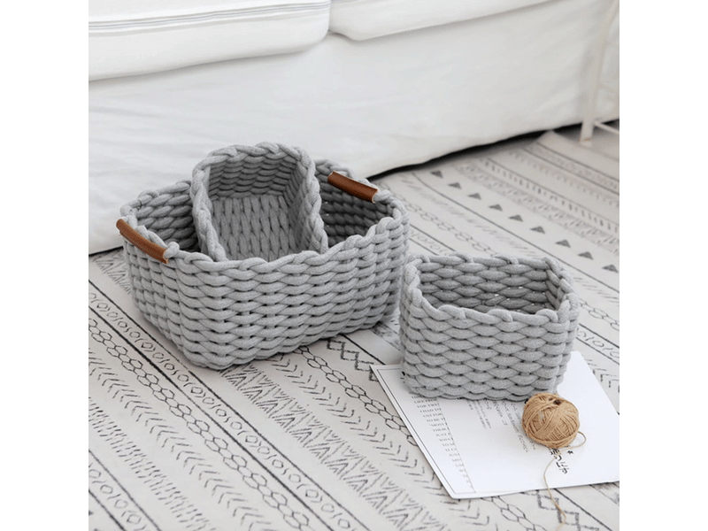  Panier de rangement en corde de coton organisateurs de paniers de rangement rectangulaires naturels décoratifs pour chambre de bébé, salon  - Conforama E