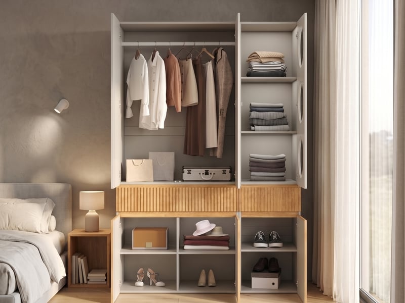  Armoire haute moderne avec 1 tringle, 2 tiroirs et 6 portes, pour chambre, chambre d'enfant ou bureau, blanc  - Conforama B
