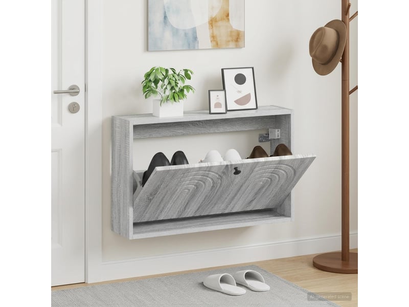  Meuble à chaussures mural, armoire à chaussures alkmaar 71x17x43 cm sonoma gris  - Conforama B