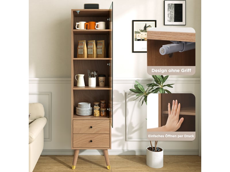  Vitrine 1 porte en verre et 2 tiroirs mdf effet bois 39.8 x 35 x 160 cm  - Conforama E