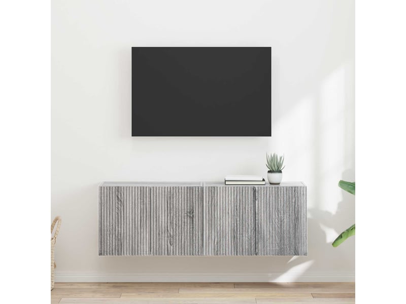  Meuble tv - banc tv - meuble de rangement mural 2 pcs gris sonoma bois d'ingénierie  - Conforama B
