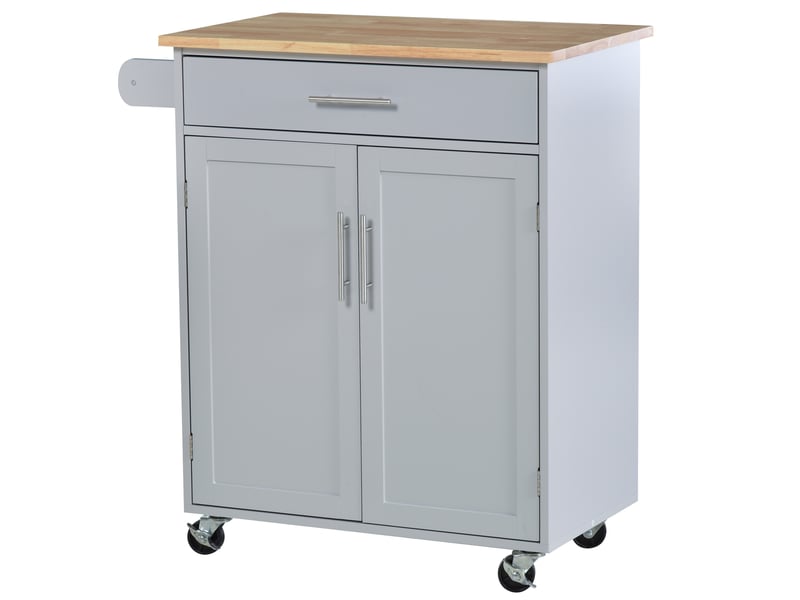  Desserte de cuisine à roulettes avec tiroir et placard en bois massif et mdf gris  - Conforama B