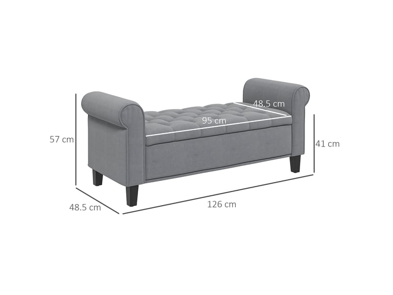  Banc coffre tcqpz en polyester aspect velours gris 126 x 48,5 x 57 cm avec rangement  - Conforama C