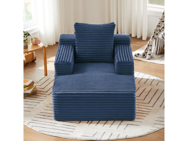  Méridienne bleu canapé moderne en velours côtelé salon design compact  - Conforama W