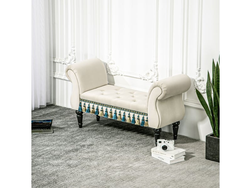  Banquette rembourrée, siège, design vintage, jusqu'à 150 kg, 117 x 40 x 58 cm, beige  - Conforama D