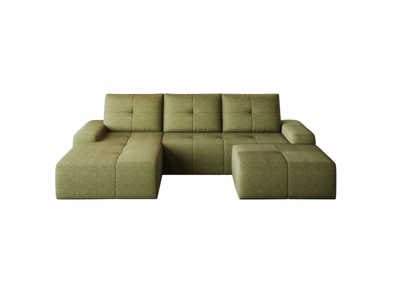 Canapé d’angle 4 places avec ottomane en tissu vert olive, 262x172x82 cm - Conforama D