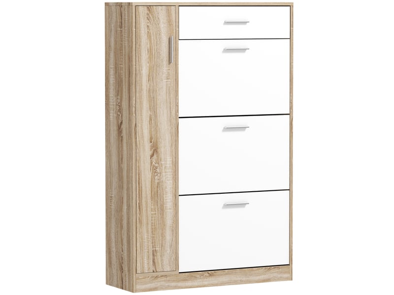  Meuble à chaussures à trois portes pour 18 à 27 paires de chaussures, étagère à chaussures moderne avec tiroir et porte, 84 x 30 x 132 cm, naturel  - Conforama B