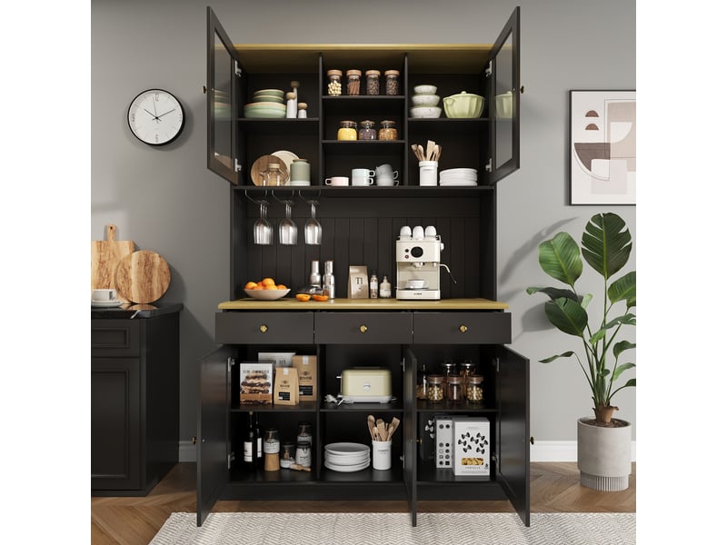  Buffet haut noir avec portes vitrées et prises 120 x 40 x 191 cm Fay Lum - Conforama E