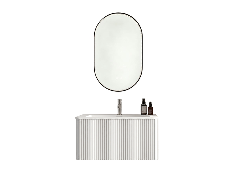  Ensemble meuble de salle de bain 80 cm avec vasque, miroir led 50x80 cm, blanc  - Conforama A