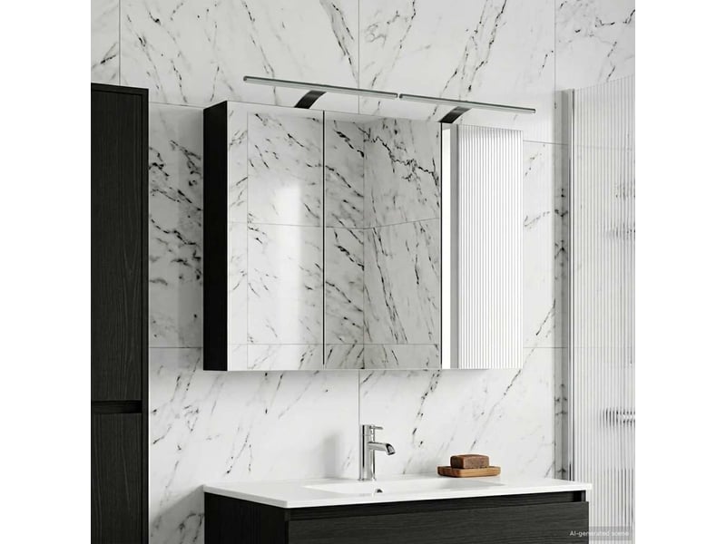  Amoire de salle de bain, meuble de salle de bain avec miroir chêne noir shl590  - Conforama D
