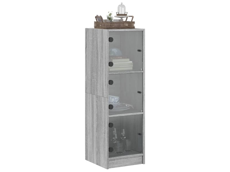  Buffet - bahut - meuble de rangement avec portes en verre sonoma gris 35x37x109 cm  - Conforama D