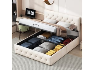 Lit coffre 160x200 cm <strong></strong>  <strong></strong> coloris beige