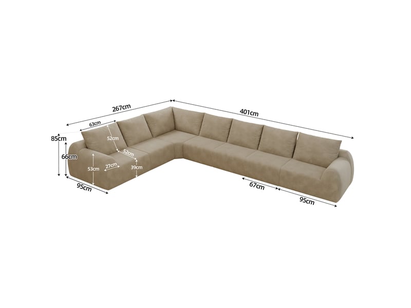Canapé d'angle gauche 7 places sans montage avec mousse haute résilience, en chenille, beige kaki - Conforama E