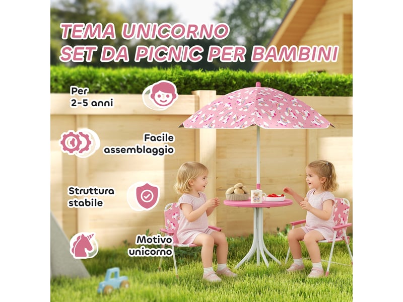  Ensemble table et chaises de pique-nique pour enfants avec parasol rose  - Conforama E