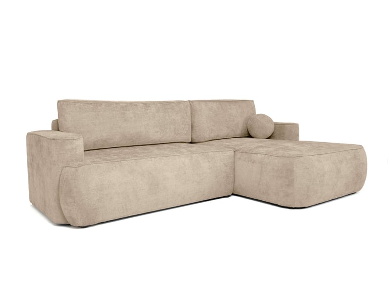 Canapé d'angle droit cassis avec coffre de rangement en tissu chenille - beige CASSIS - Conforama E