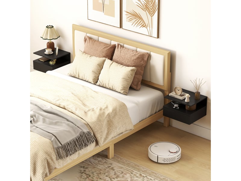  Ensemble de 2 tables de chevet suspendues avec tiroir, fixation murale, 35 x 32 x 22,5 cm, noires  - Conforama C