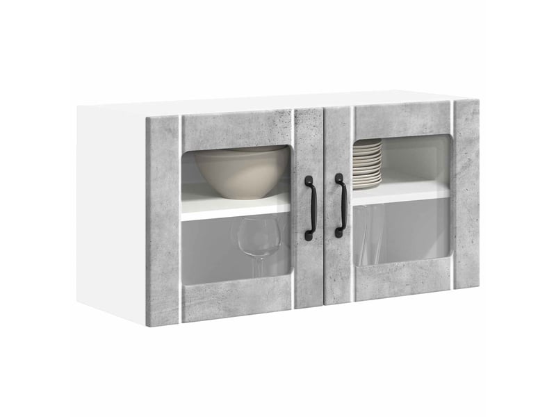  Meuble mural de cuisine, cabinet en verre mural gris béton 80x31x40cm shl1006  - Conforama C