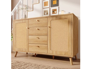 Buffet 2 porte(s)  4 tiroir(s) <strong>HAVRYA</strong> <strong></strong> - 140 cm coloris naturel 