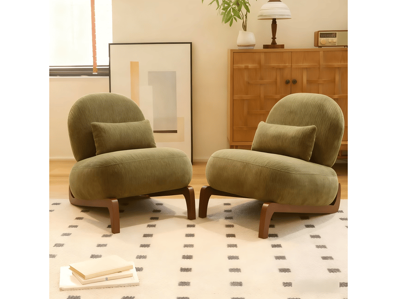  Lot de 2 fauteuils d'appoint sans accoudoirs en velours vert avec pieds en bois  - Conforama B