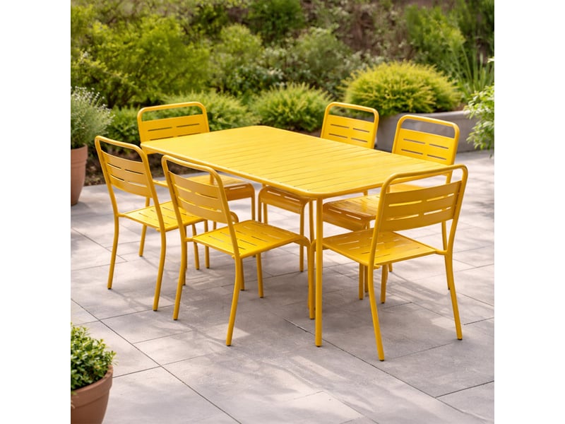 Ensemble table de jardin 160 cm et 6 chaises jaune bergame  - Conforama B
