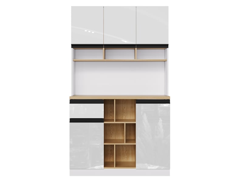  Buffet blanc moderne 105x45x185 cm – portes brillantes, étagères réglables, sécurité anti-bascule  - Conforama A
