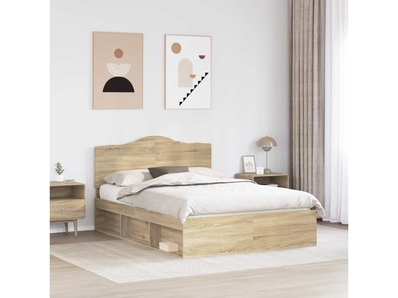 Lit double- lit adulte -  cadre de lit chêne sonoma 150 x 200 cm pin massif  - Conforama B