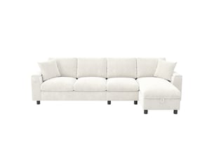 Canapé d'angle droit fixe BIQZUYA  3 places Tissu beige avec coffre de rangement