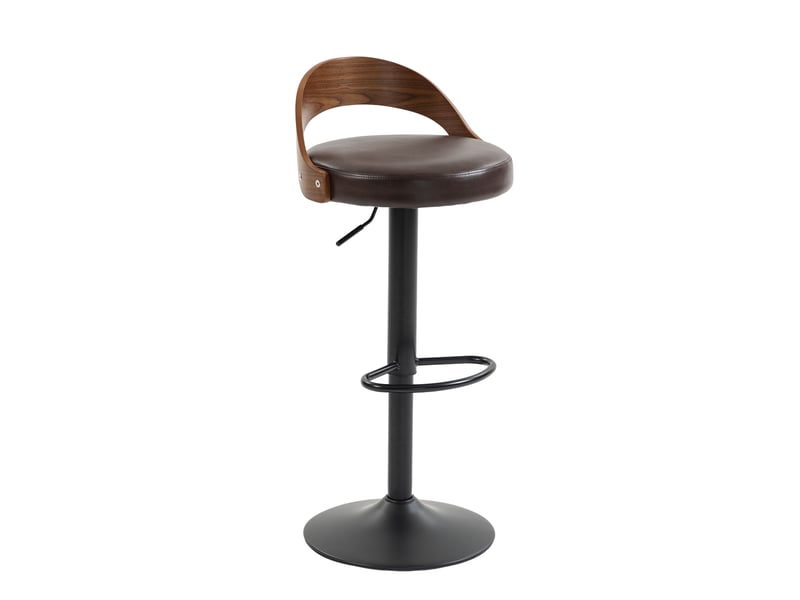 Tabourets de bar pivotants 360° lot de 2 marron pu avec dossier bois noyer et siège réglable en hauteur - Conforama E