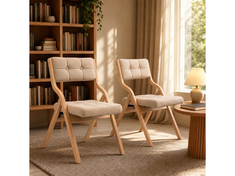  Chaise 2 Pièces Pliante Rembourrée avec Dossier Incurvé et Assise Large, Pliable, Sans Montage, en Bois, Kaki  - Conforama B