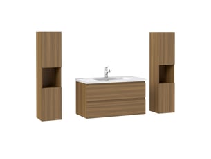 Aica ensemble de meubles salle de bain avec vasque 100cm, meuble sous lavabo suspendu,fonction soft-close,4 pièces noyer