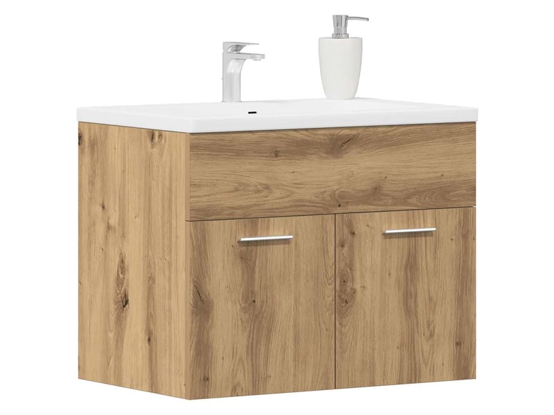  Meuble sous-vasque salle de bain en chêne massif 60x38.5x46cm bois d'ingénierie  - Conforama D