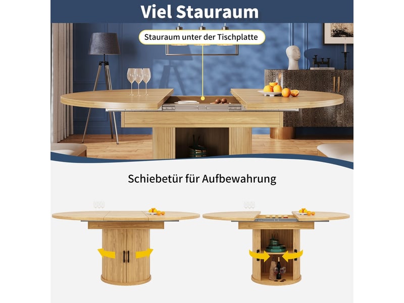  Table extensible 118-158 cm table de salle à manger ronde forme ovale une fois déployée jusqu’à 6 personnes couleur bois  - Conforama D