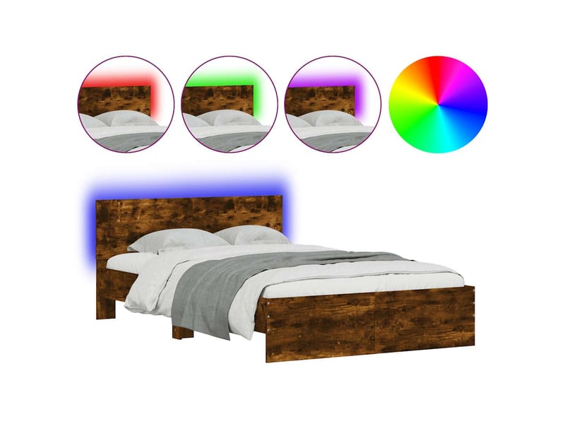  Lit double- lit adulte -  cadre de lit avec tête de lit et led chêne fumé 120x190 cm  - Conforama A