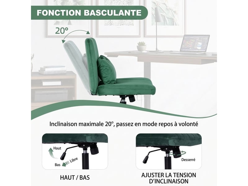 Chaise de bureau pivotante en tissu réglable en hauteur sans accoudoirs à roulettes silencieuses  - Conforama C
