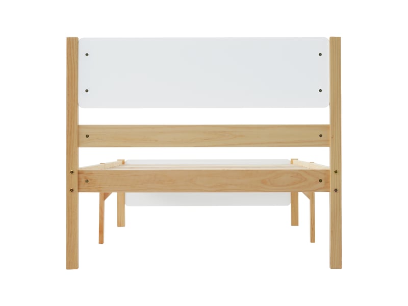  Lit simple 90x200 cm avec sommier et pied central robuste, pin et mdf, blanc et couleur naturelle, sans matelas  - Conforama E