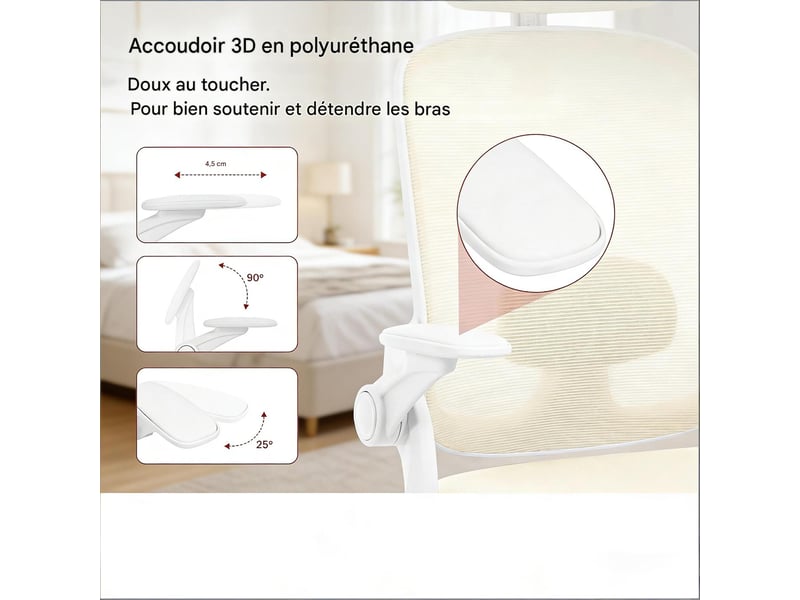  Fauteuil de bureau ergonomique avec appui-tête et accoudoirs 3d beige T5828P493341 - Conforama E