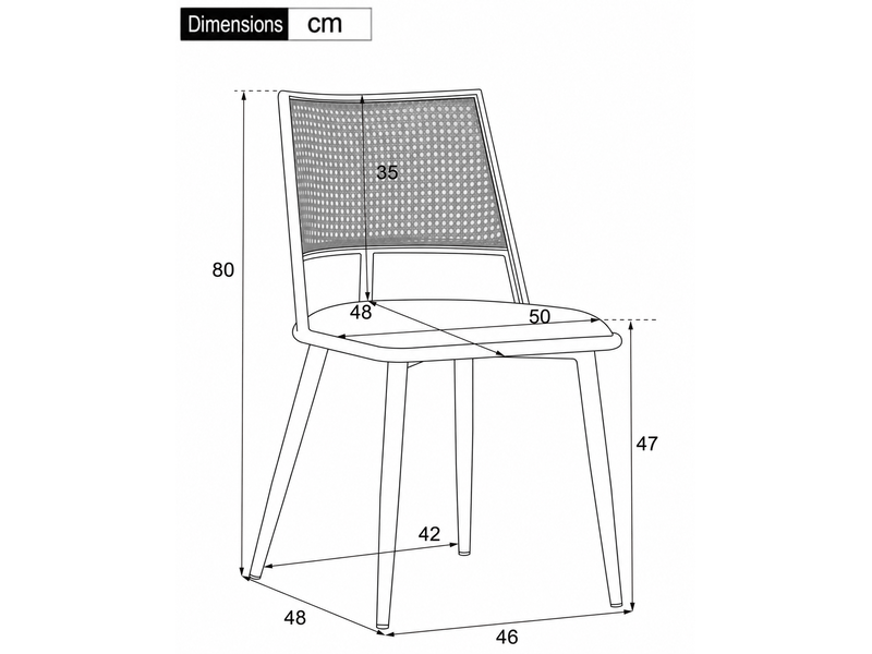  Lot de 2 chaises de salle à manger beige, siège en pu, dossier en rotin pe, pieds métal, style naturel pour salon  - Conforama C
