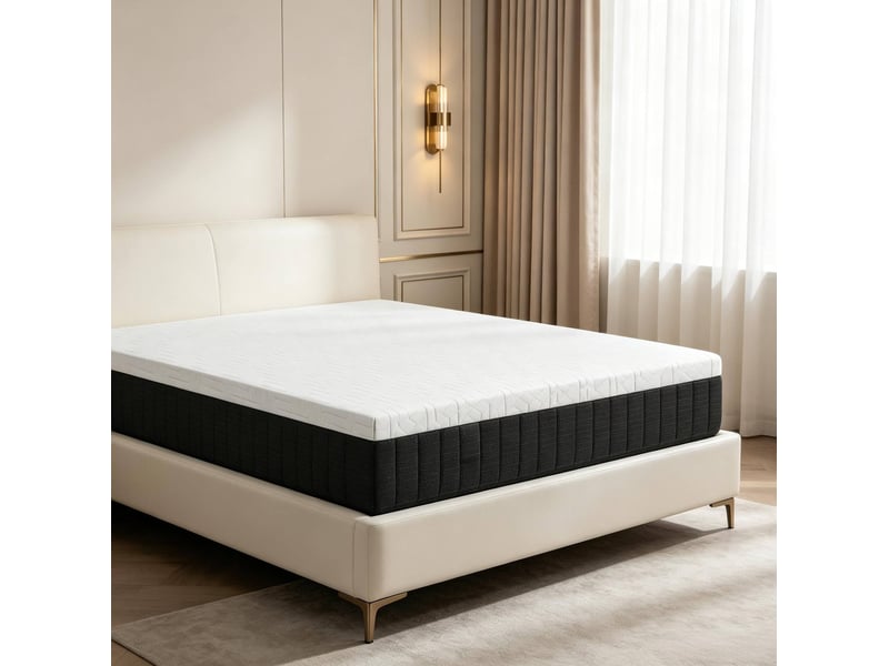  Matelas 2 places 140 x 190 cm à mémoire de forme 25 cm blanc et gris, soutien 7 zones et housse lavable  - Conforama E
