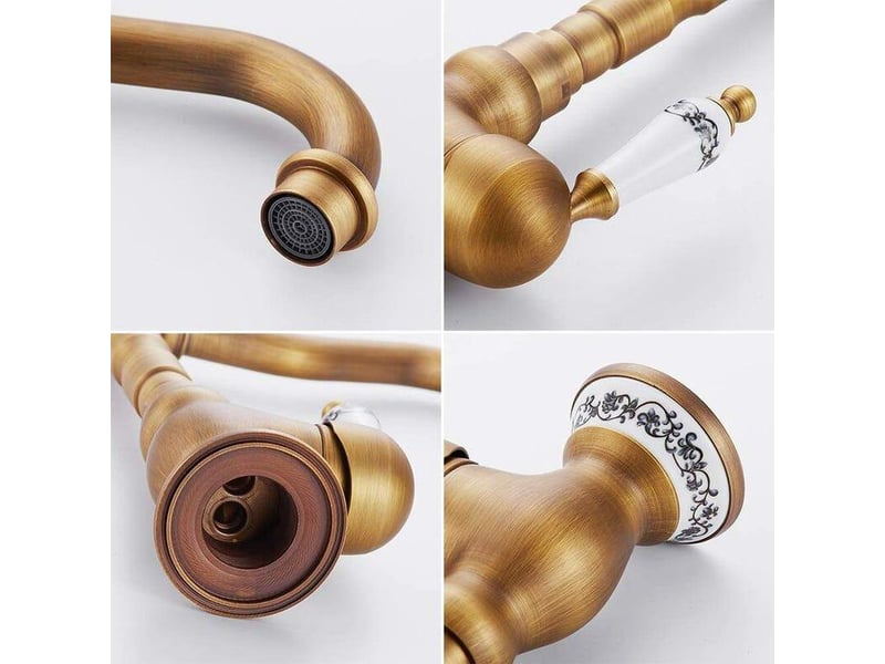  Robinet lavabo vintage robinet mitigeur evier cuisine avec poignée en céramique pivotant à 360° avec bec haut bronze  - Conforama B