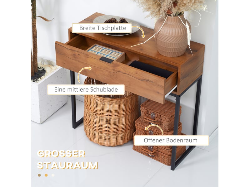  Table console avec tiroir 80 x 30 x 76 cm en panneau de particules naturel et acier  - Conforama E