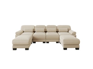Canapé modulable en u 4 places 336 x 161 x 94 cm, 2 poufs, assise profonde, soutien ergonomique, velours côtelé beige