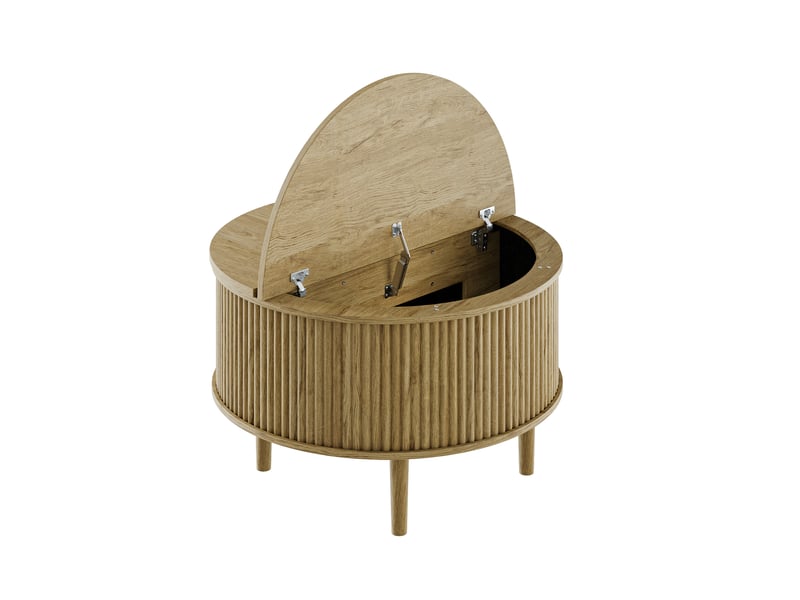  Table basse ronde 80 cm en panneau de particules bois clair, plateau relevable avec rangement dissimulé pour salon  - Conforama A