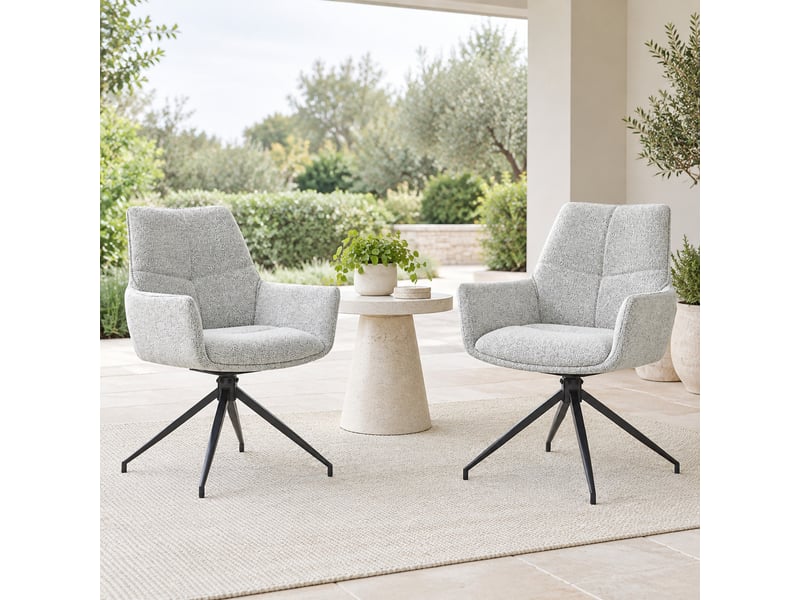  Lot de 2 chaises rotatives 360°, chaises de salle à manger, accoudoirs et dossier ergonomique, gris clair+noir, métal  - Conforama B